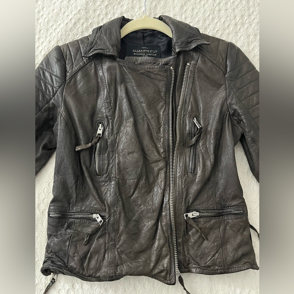 All Saints Slate Biker Spitalfields Jacks Place Leather Jacket - Picture 7 of 14